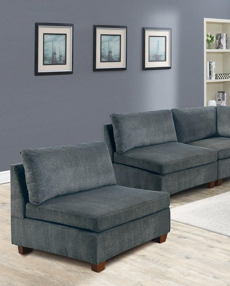 Living Room Furniture Gray Chenille Modular Sectional 7pc Set Modular Sofa Set Couch 3x Corner Wedge 3x Armless Chairs and 1x Ottoman Plywood - Supfirm