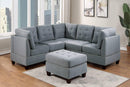 Living Room Furniture Tufted Corner Wedge Grey Linen Like Fabric 1pc Cushion Nail heads Wedge Sofa Wooden Legs - Supfirm