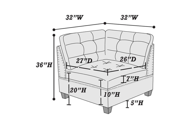 Living Room Furniture Tufted Corner Wedge Grey Linen Like Fabric 1pc Cushion Nail heads Wedge Sofa Wooden Legs - Supfirm