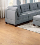 Living Room Furniture Tufted Corner Wedge Grey Linen Like Fabric 1pc Cushion Nail heads Wedge Sofa Wooden Legs - Supfirm