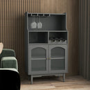 Living Room Grey color wine cabinet with removable rack and wine glass rack, one cabinet with Cubbies glass doors - Supfirm