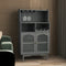 Living Room Grey color wine cabinet with removable rack and wine glass rack, one cabinet with Cubbies glass doors - Supfirm