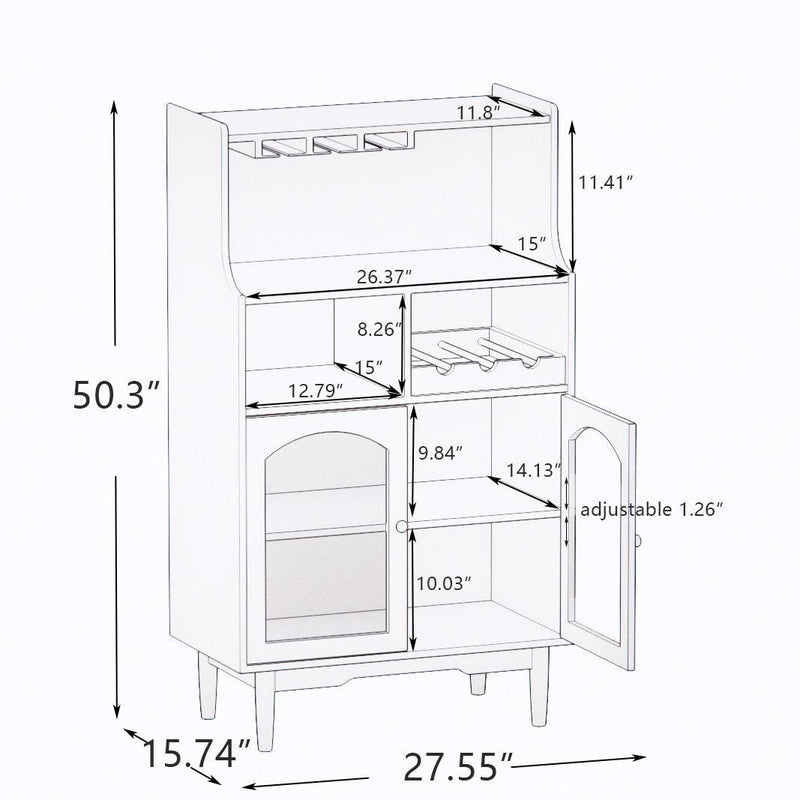 Living Room Grey color wine cabinet with removable rack and wine glass rack, one cabinet with Cubbies glass doors - Supfirm