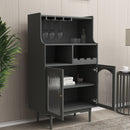 Living Room Grey color wine cabinet with removable rack and wine glass rack, one cabinet with Cubbies glass doors - Supfirm