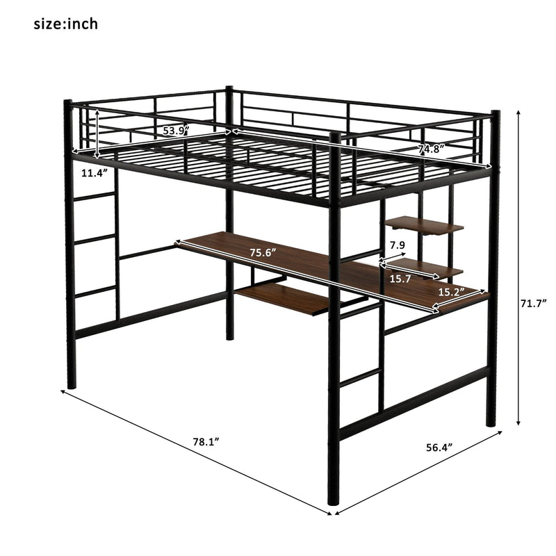 Loft Bed with Desk and Shelf , Space Saving Design,Full,Black(OLD SKU:MF199506AAB) - Supfirm