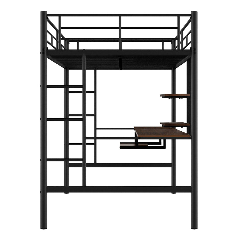 Loft Bed with Desk and Shelf , Space Saving Design,Full,Black(OLD SKU:MF199506AAB) - Supfirm