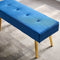 Long Bench Bedroom Bed End Stool Bed Benches Dark Blue Tufted Velvet With Gold Legs - Supfirm
