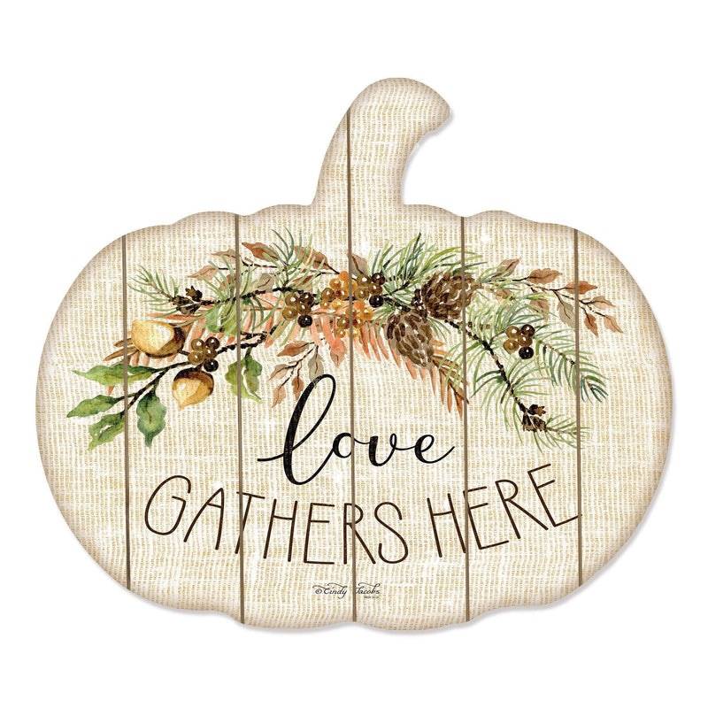 Supfirm "Love Gathers Here" By Artisan Cindy Jacobs Printed on Wooden Pumpkin Wall Art - Supfirm