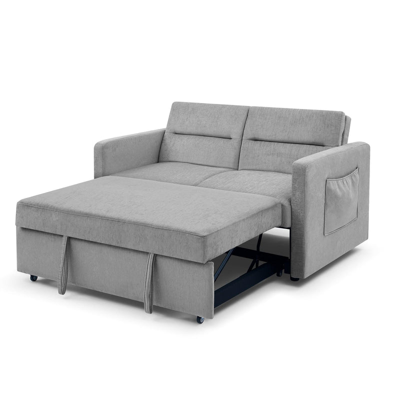 Loveseats Sofa Bed with Pull-out Bed, Adjsutable Back and Two Arm Pocket,Grey - Supfirm