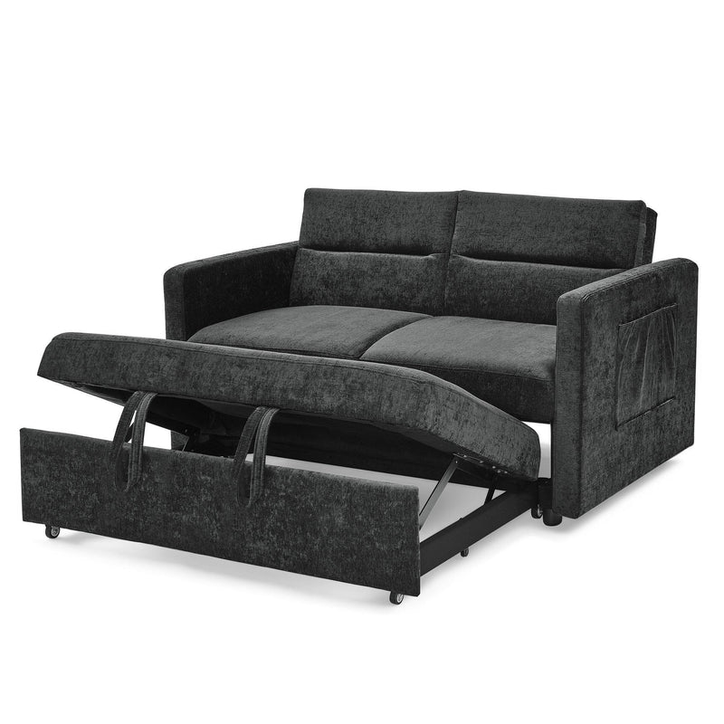 Loveseats Sofa Bed with Pull-out Bed,Adjsutable Back and Two Arm Pocket,Black (54.5"x33"x31.5") - Supfirm