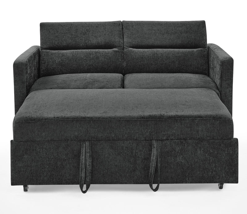 Loveseats Sofa Bed with Pull-out Bed,Adjsutable Back and Two Arm Pocket,Black (54.5"x33"x31.5") - Supfirm