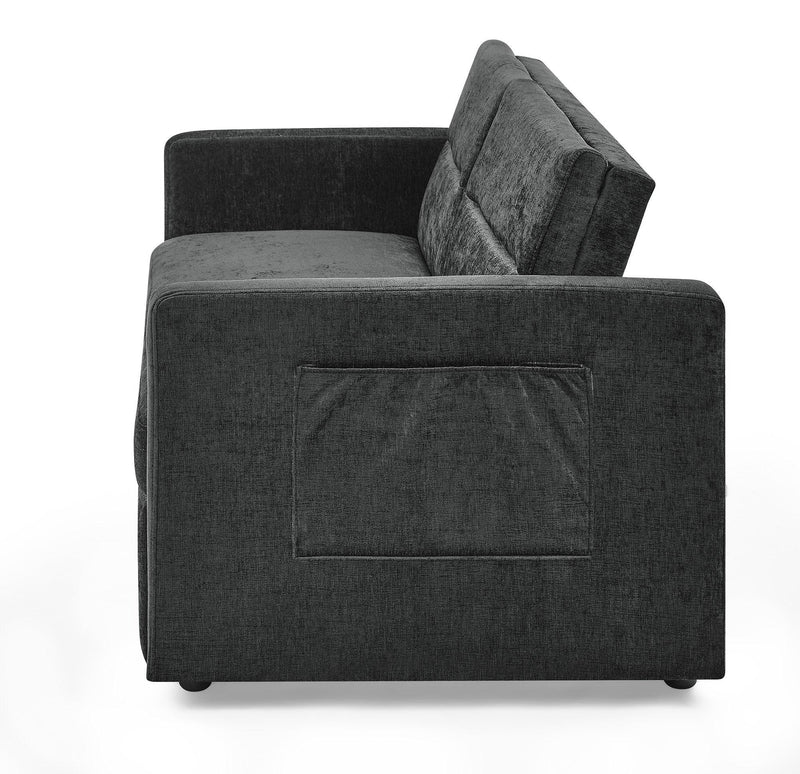 Loveseats Sofa Bed with Pull-out Bed,Adjsutable Back and Two Arm Pocket,Black (54.5"x33"x31.5") - Supfirm