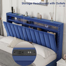 Luxury Gas Lift Storage Bed with RF LED Lights, Storage Headboard ,FULL Size ,Velvet Blue - Supfirm