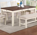 Luxury Look Dining Room Furniture 6pc Dining Set Dining Table w Drawers 4x Side Chairs 1x Bench White Rubberwood Walnut Acacia Veneer Slat Back Chair - Supfirm