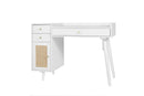 Makeup Vanity with Drawers, Mid-Century Dressing Table White Wood Desk with Rattan Door - Supfirm