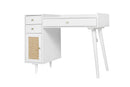 Makeup Vanity with Drawers, Mid-Century Dressing Table White Wood Desk with Rattan Door - Supfirm