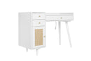 Makeup Vanity with Drawers, Mid-Century Dressing Table White Wood Desk with Rattan Door - Supfirm