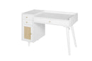 Makeup Vanity with Drawers, Mid-Century Dressing Table White Wood Desk with Rattan Door - Supfirm