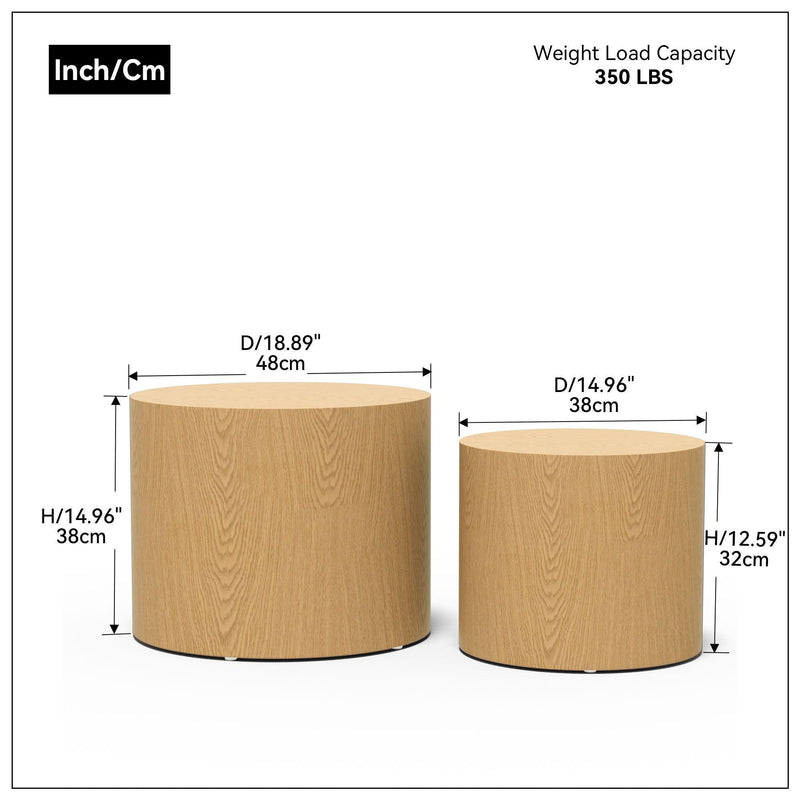 MDF side table/coffee table/end table/nesting table set of 2 with oak veneer for living room,office,bedroom - Supfirm