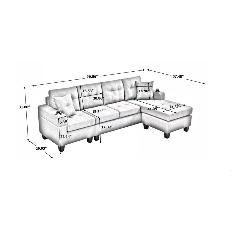 MEGA right sectional sofa with footrest, convertible corner sofa with armrest storage, living room and apartment sectional sofa, right chaise longue and grey - Supfirm