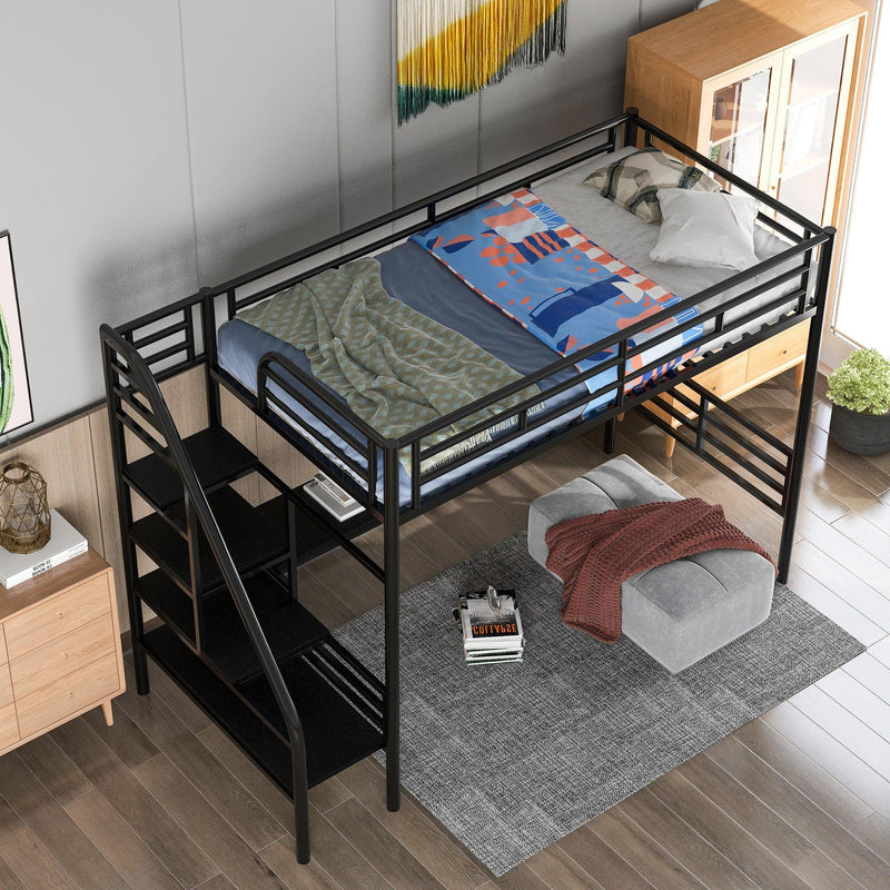 Metal Loft Bed Frame with Desk, No Box Spring Needed,Twin ,Black - Supfirm