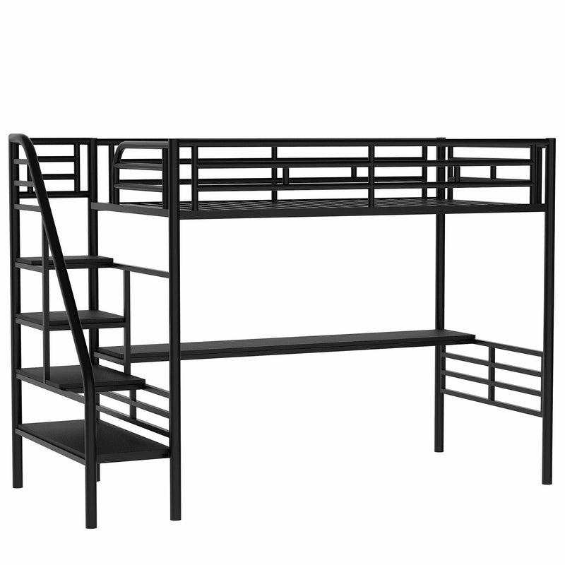 Metal Loft Bed Frame with Desk, No Box Spring Needed,Twin ,Black - Supfirm