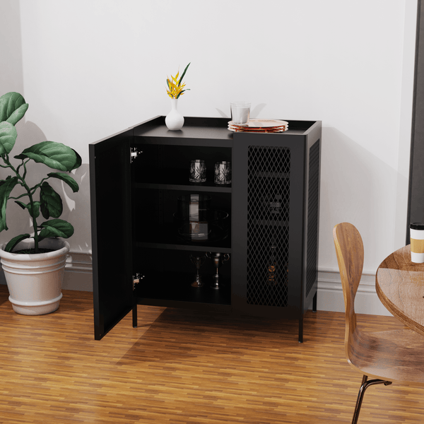 Supfirm Metal Sideboard Cabinet with Mesh Element Doors and Adjustable Shelves for Dining Room,Kitchen, Living Room,Hallway(Black) - Supfirm