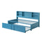 Metal Twin Size Daybed with Twin Size Trundle, Storage Shelves and USB Ports, Blue - Supfirm