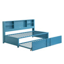 Metal Twin Size Daybed with Twin Size Trundle, Storage Shelves and USB Ports, Blue - Supfirm