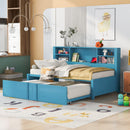 Metal Twin Size Daybed with Twin Size Trundle, Storage Shelves and USB Ports, Blue - Supfirm