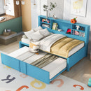 Metal Twin Size Daybed with Twin Size Trundle, Storage Shelves and USB Ports, Blue - Supfirm