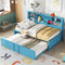 Metal Twin Size Daybed with Twin Size Trundle, Storage Shelves and USB Ports, Blue - Supfirm