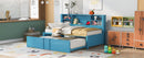 Metal Twin Size Daybed with Twin Size Trundle, Storage Shelves and USB Ports, Blue - Supfirm