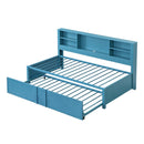 Metal Twin Size Daybed with Twin Size Trundle, Storage Shelves and USB Ports, Blue - Supfirm