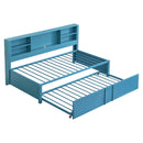 Metal Twin Size Daybed with Twin Size Trundle, Storage Shelves and USB Ports, Blue - Supfirm