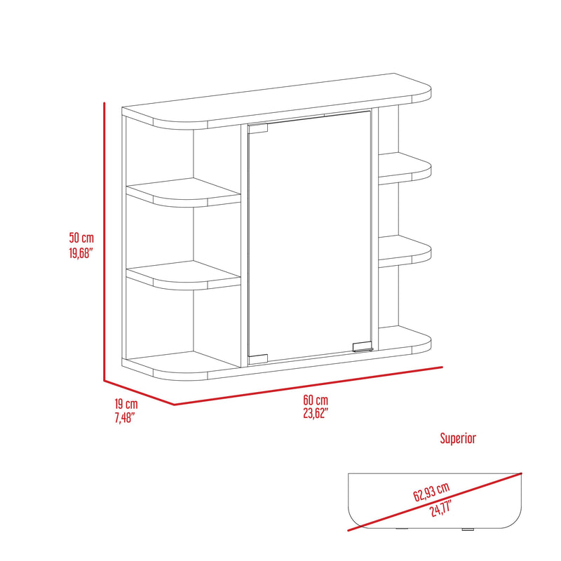 Supfirm Milan Medicine Cabinet, Six External Shelves Mirror, Three Internal Shelves -White - Supfirm