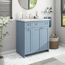 Modern 30-Inch Bathroom Vanity Cabinet with Easy-to-Clean Resin Integrated Sink in Blue - Supfirm