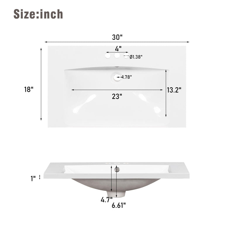 Modern 30-Inch Bathroom Vanity Cabinet with Easy-to-Clean Resin Integrated Sink in Blue - Supfirm