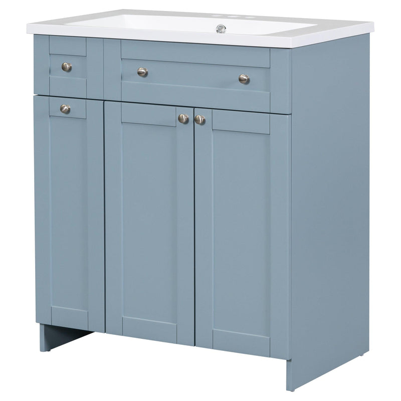 Modern 30-Inch Bathroom Vanity Cabinet with Easy-to-Clean Resin Integrated Sink in Blue - Supfirm