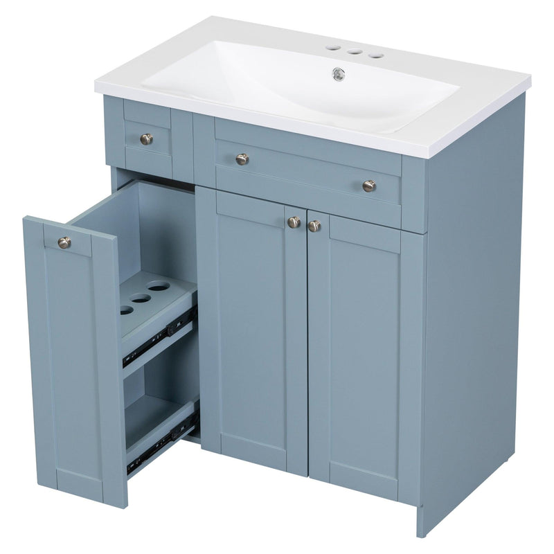 Modern 30-Inch Bathroom Vanity Cabinet with Easy-to-Clean Resin Integrated Sink in Blue - Supfirm