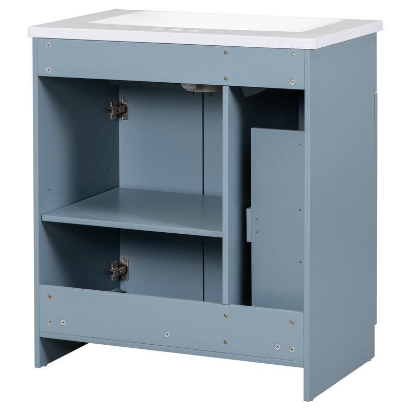 Modern 30-Inch Bathroom Vanity Cabinet with Easy-to-Clean Resin Integrated Sink in Blue - Supfirm