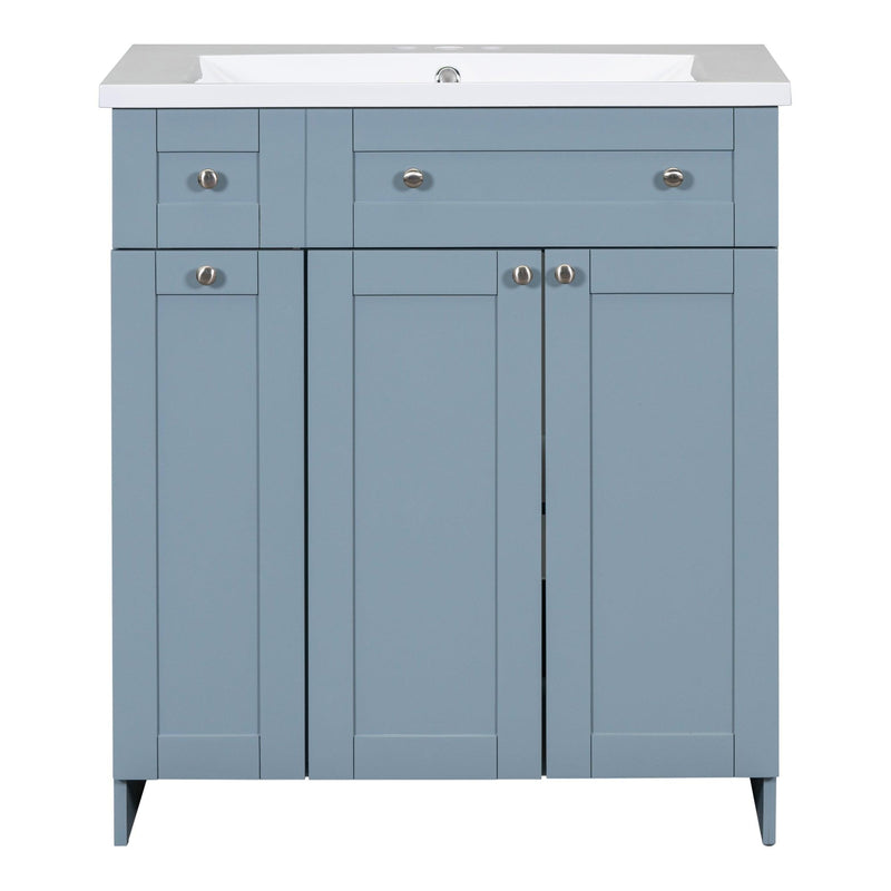 Modern 30-Inch Bathroom Vanity Cabinet with Easy-to-Clean Resin Integrated Sink in Blue - Supfirm