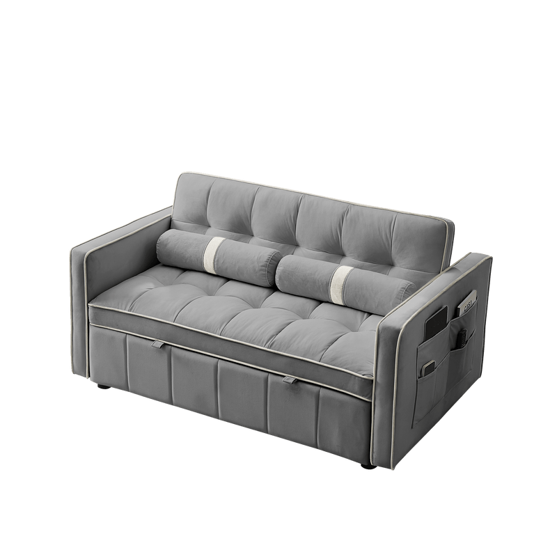 Modern 55.5" Pull Out Sleep Sofa Bed 2 Seater Loveseats Sofa Couch with side pockets, Adjsutable Backrest and Lumbar Pillows for Apartment Office Living Room - Supfirm