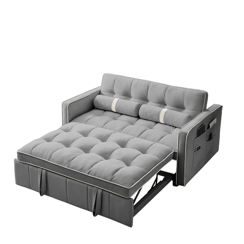 Modern 55.5" Pull Out Sleep Sofa Bed 2 Seater Loveseats Sofa Couch with side pockets, Adjsutable Backrest and Lumbar Pillows for Apartment Office Living Room - Supfirm