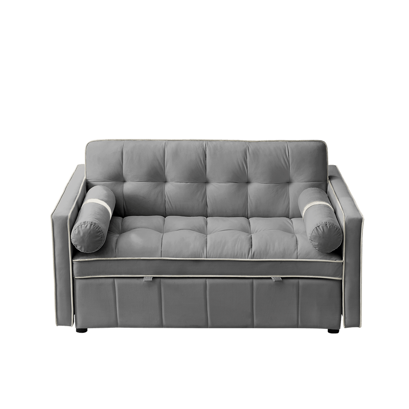 Modern 55.5" Pull Out Sleep Sofa Bed 2 Seater Loveseats Sofa Couch with side pockets, Adjsutable Backrest and Lumbar Pillows for Apartment Office Living Room - Supfirm