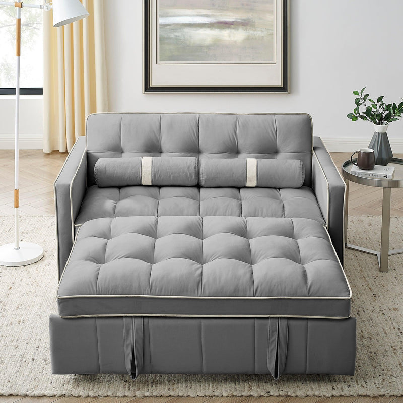 Modern 55.5" Pull Out Sleep Sofa Bed 2 Seater Loveseats Sofa Couch with side pockets, Adjsutable Backrest and Lumbar Pillows for Apartment Office Living Room - Supfirm