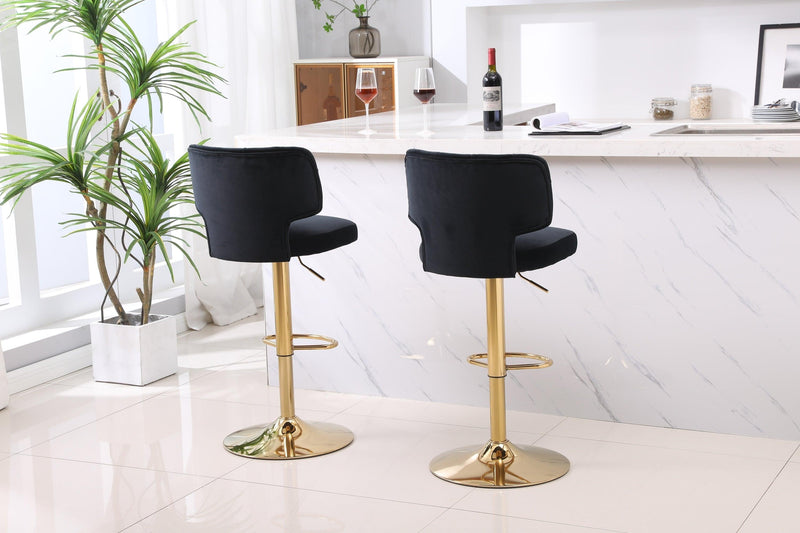 Modern Barstools Bar Height, Swivel Velvet Bar Stool Counter Height Bar Chairs Adjustable Tufted Stool with Back& Footrest for Home Bar Kitchen Island Chair (Black, Set of 2) - Supfirm