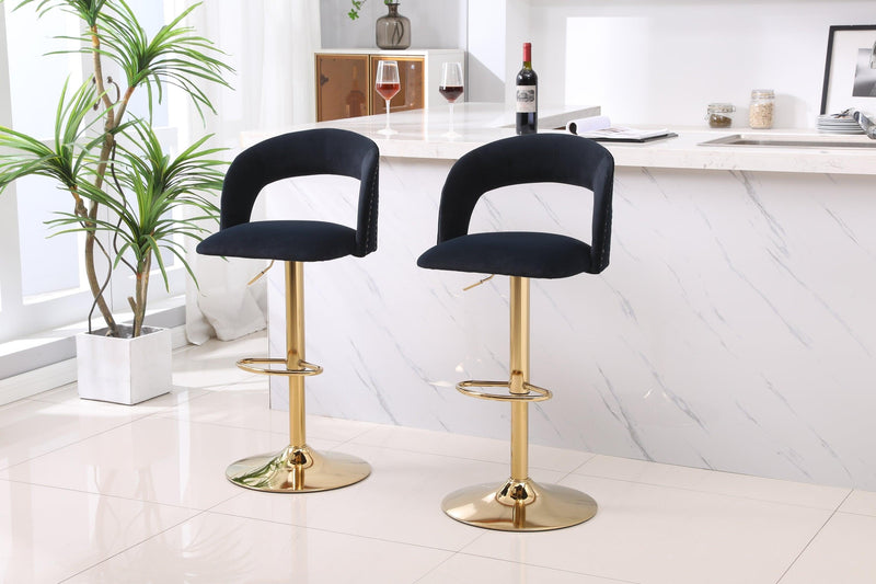 Modern Barstools Bar Height, Swivel Velvet Bar Stool Counter Height Bar Seat Chairs Adjustable Tufted Stool with Back& Footrest for Home Bar Kitchen Island Chair (Black, Set of 2) - Supfirm