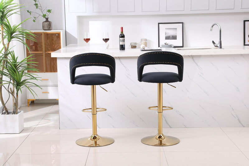 Modern Barstools Bar Height, Swivel Velvet Bar Stool Counter Height Bar Seat Chairs Adjustable Tufted Stool with Back& Footrest for Home Bar Kitchen Island Chair (Black, Set of 2) - Supfirm