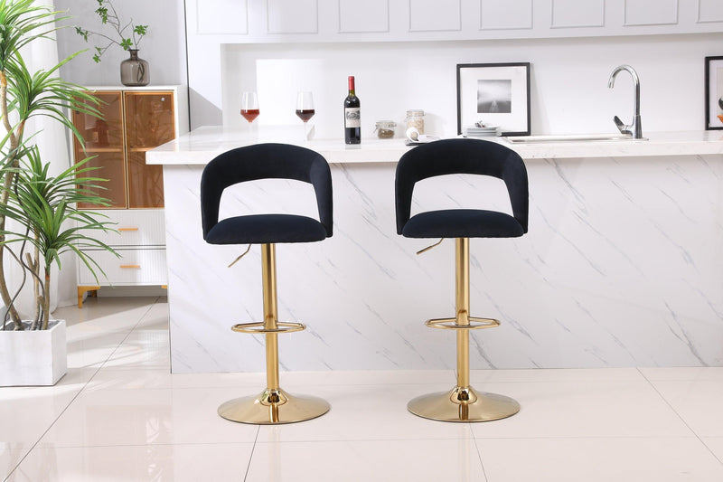 Modern Barstools Bar Height, Swivel Velvet Bar Stool Counter Height Bar Seat Chairs Adjustable Tufted Stool with Back& Footrest for Home Bar Kitchen Island Chair (Black, Set of 2) - Supfirm